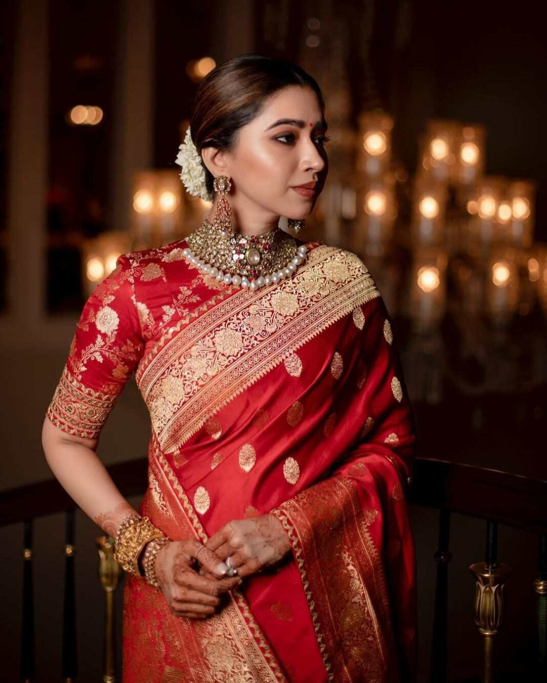 sabyasachi red reception silk saree for bride