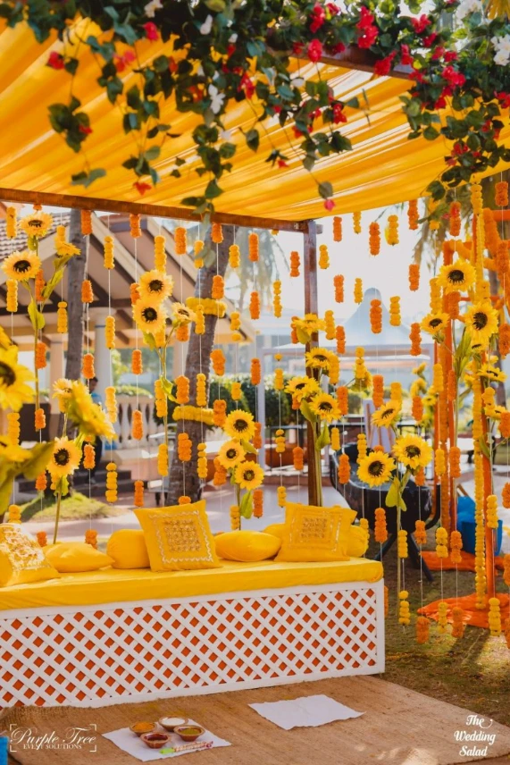 hanging sunflower decoration element for haldi