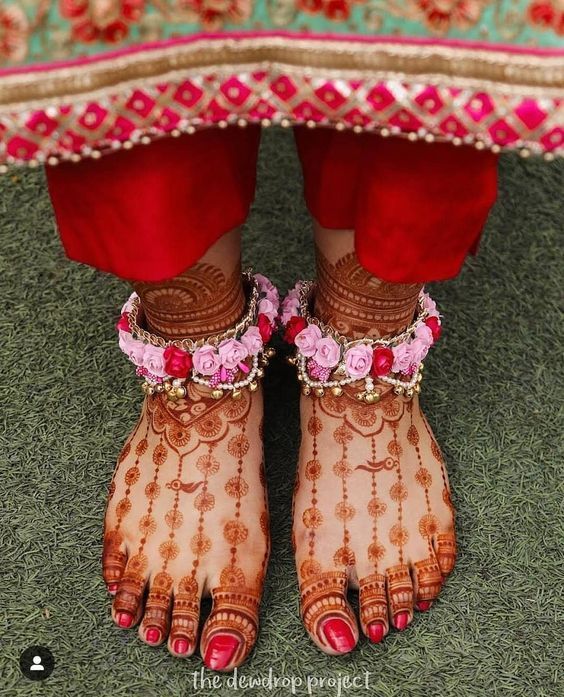 pretty red and pink floral anklet for bride