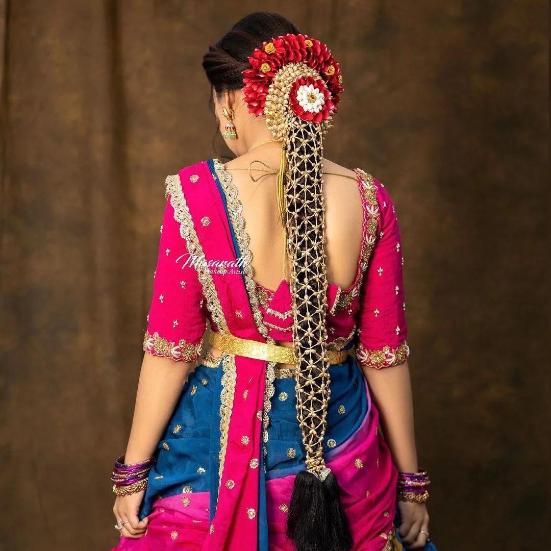 bridal hairstyle for muhurtham with gajra braid