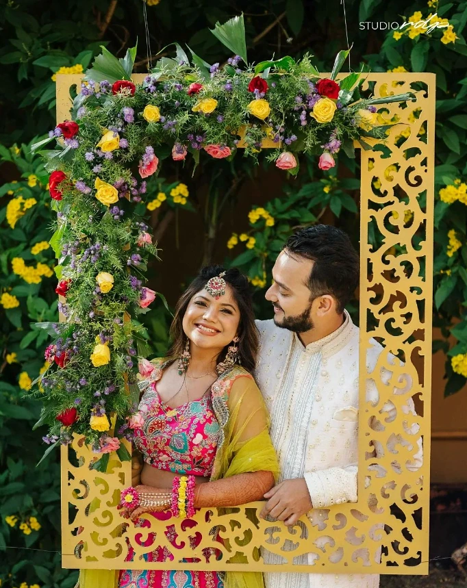 floral frame photobooth and prop for haldi