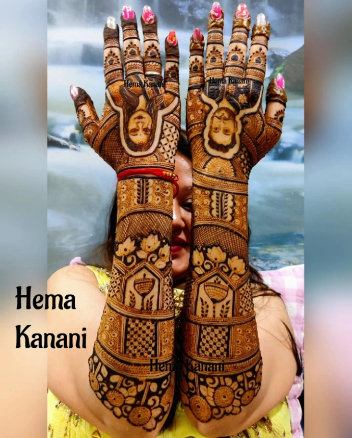 mehndi design for full hand for back side with couple face