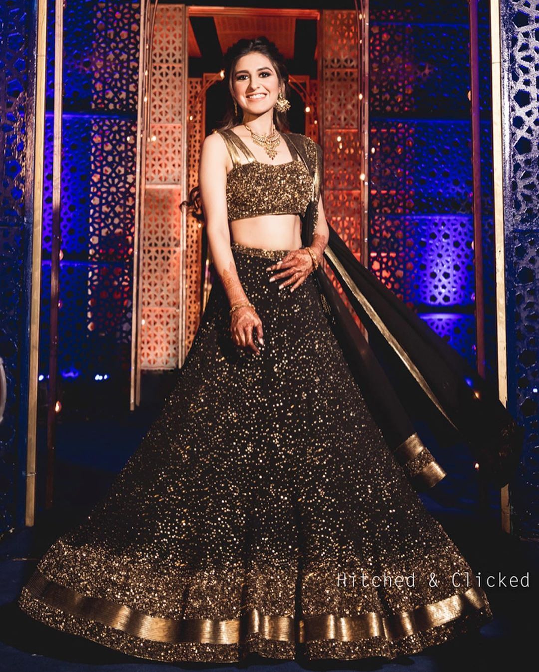 black and golden sequin lehenga for reception