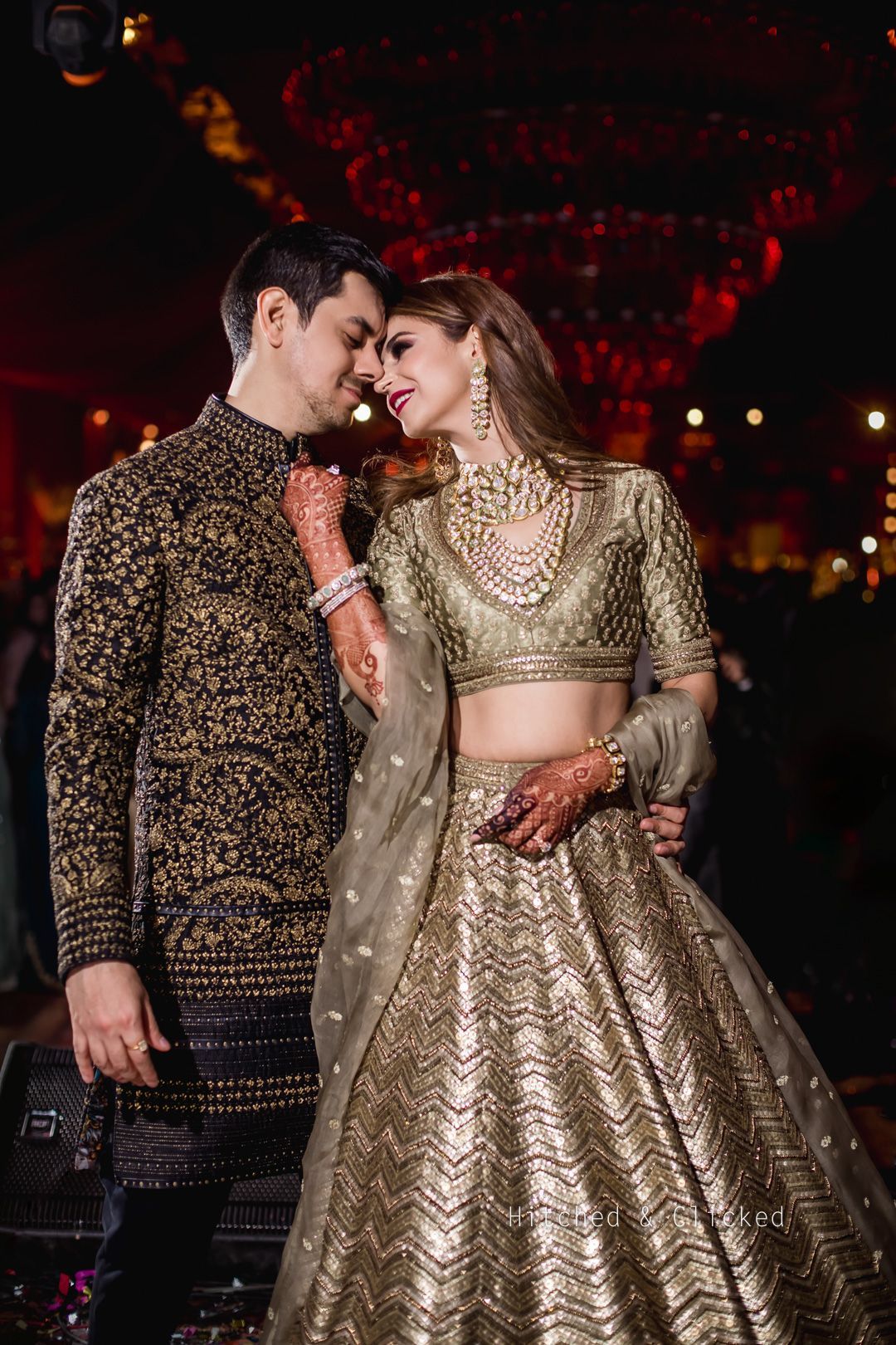 sabyasachi golden sequin lehenga for reception for bride