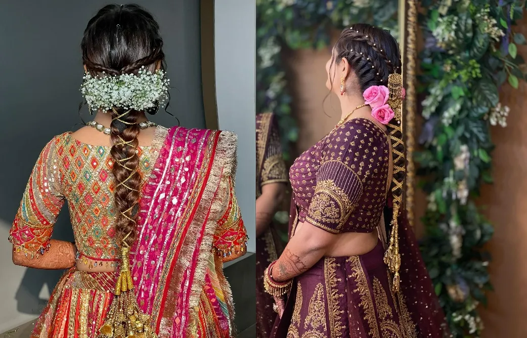 best hairstyle for engagement for lehenga featuring gota choti 