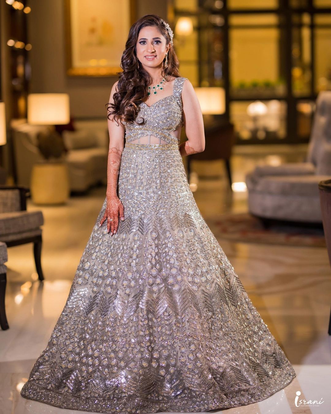 grey sequin engagement gown for bride
