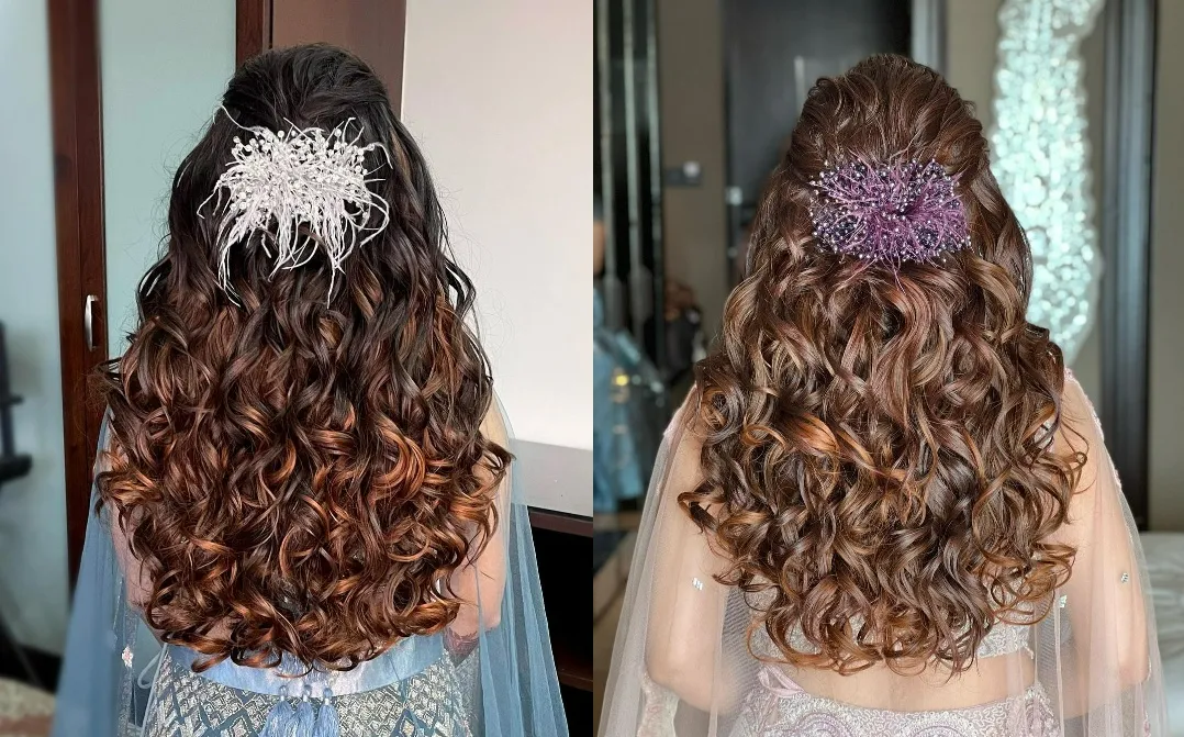 half tie and curls engagement hairstyle for long hair