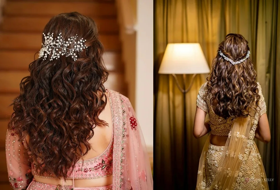half tie with curls open hairstyle for engagement