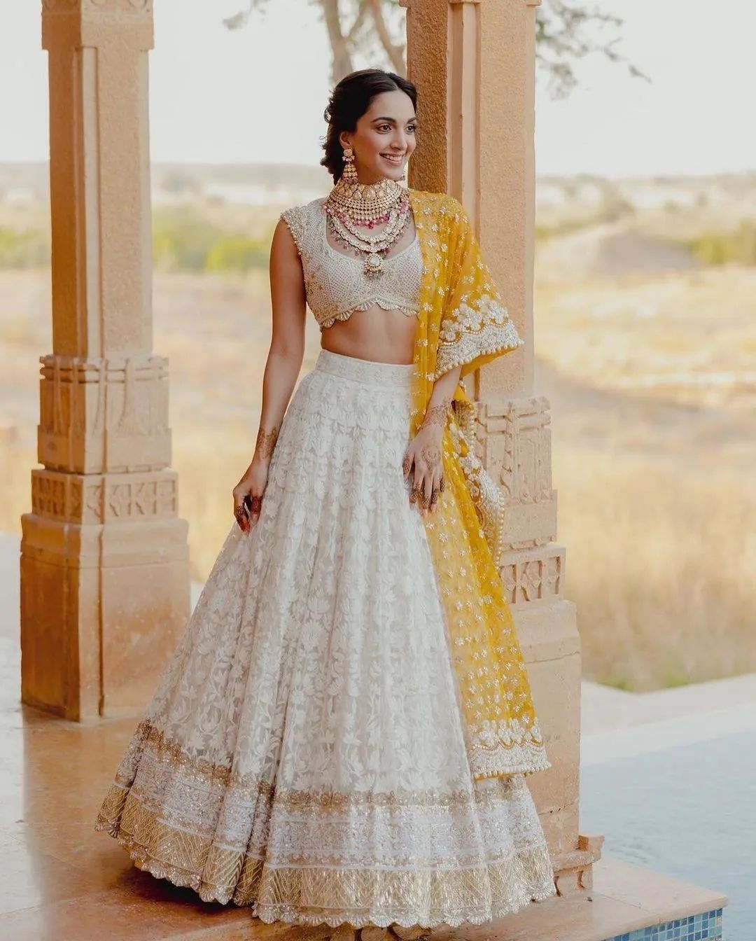 kiara advani designer white and yellow chikankari lehenga from manish malhotra