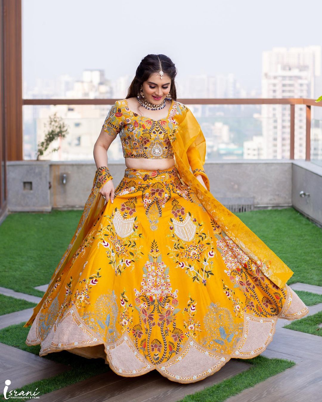 yellow embroidered haldi dress for bride