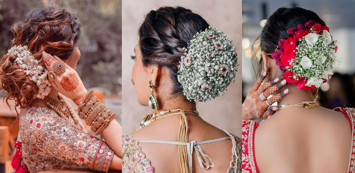 modern bun reception hairstyles for saree for bride