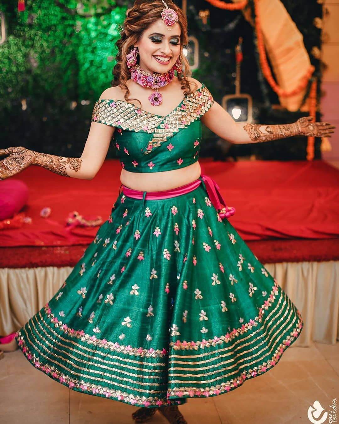 dark green indo western short lehenga