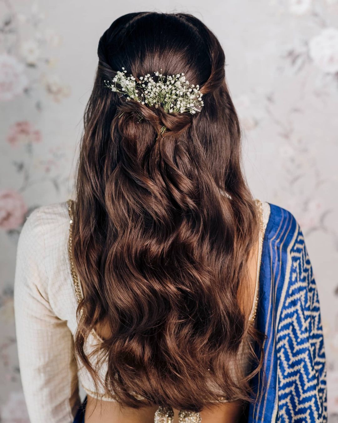 half up half down reception bridal hairstyle for saree