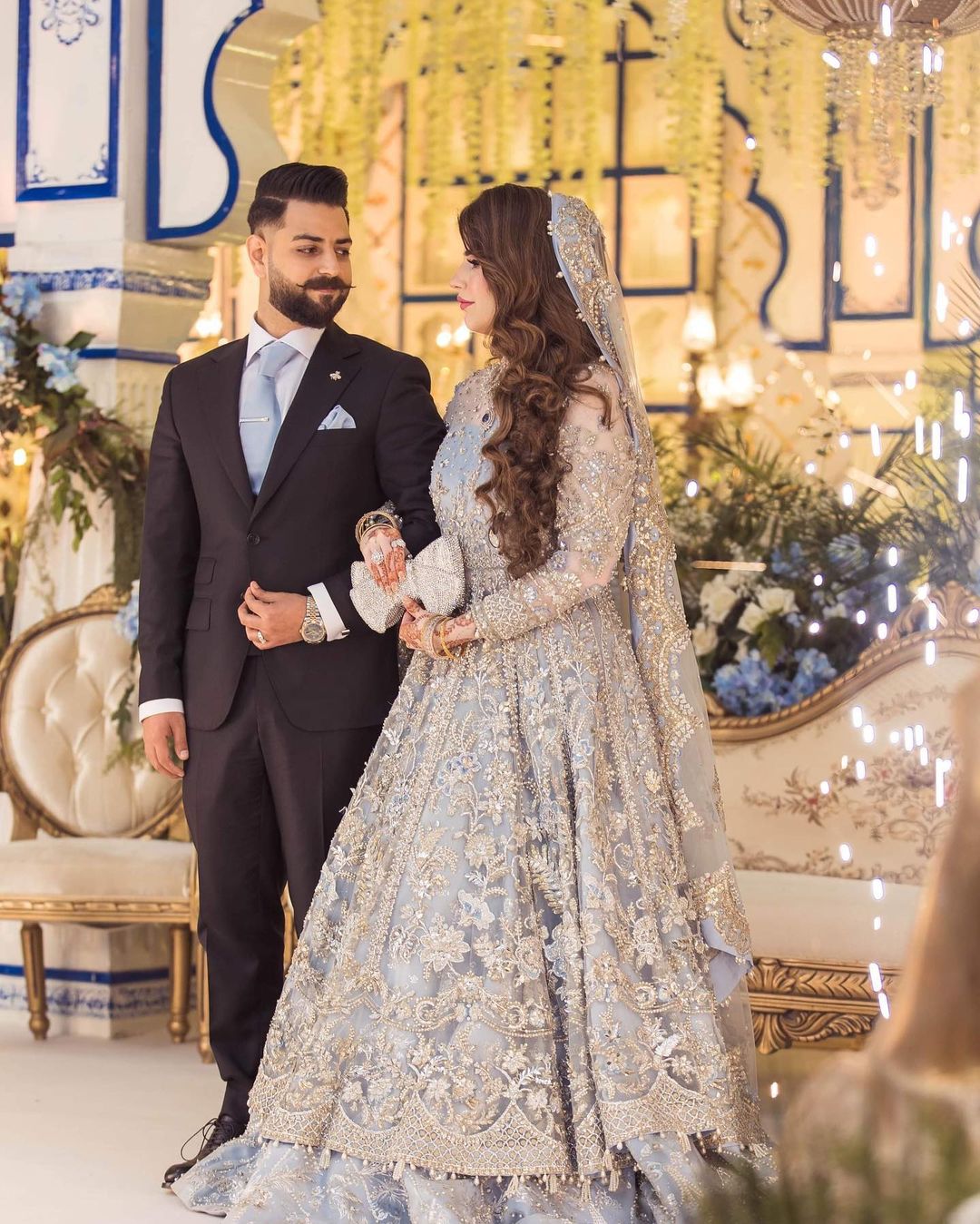 light grey one piece with dupatta for reception