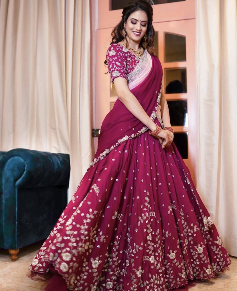 simple and elegant magenta wedding reception lehenga 