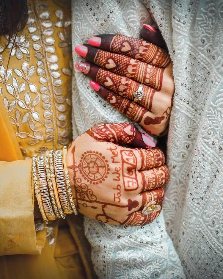 Pakistani & Indian bride wedding style showing Earring, Bangles & beautiful  Mehndi design Stock Photo - Alamy