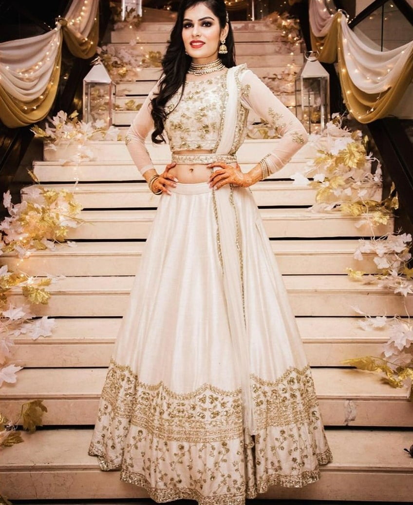 white sequin and bead bridesmaid lehenga dress