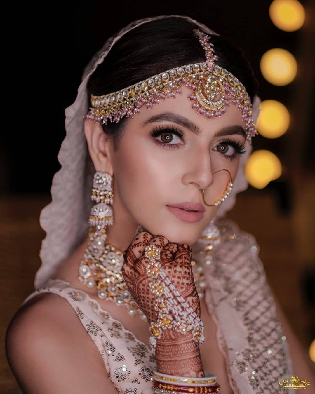 matha patti jewellery for bride with tiny pearls