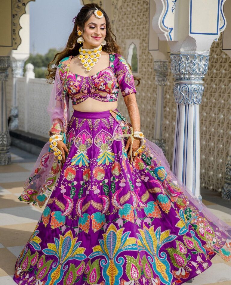 latest vibrant purple lehenga choli for mehndi