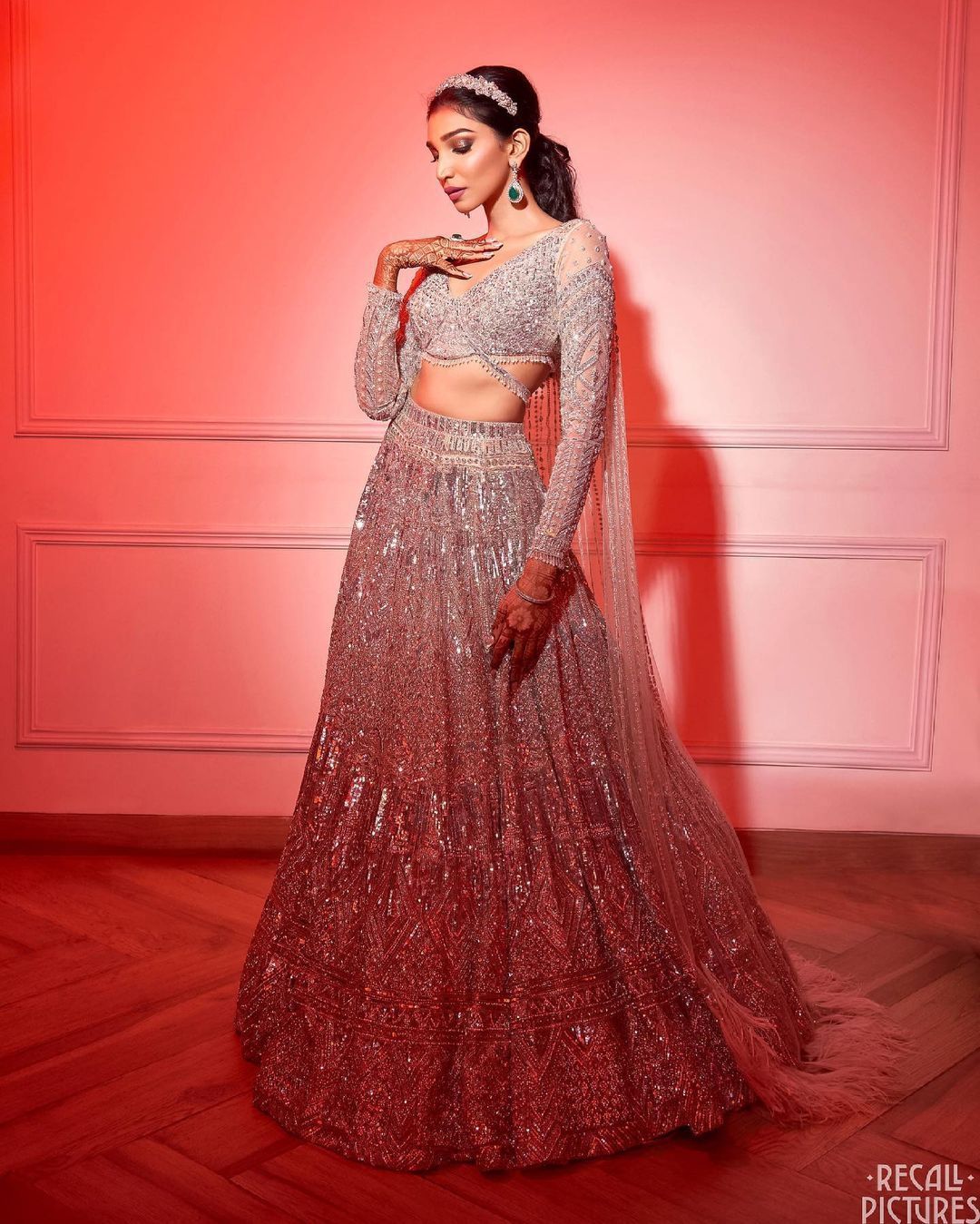 falguni shane peacock designer silver cocktail lehenga for bride