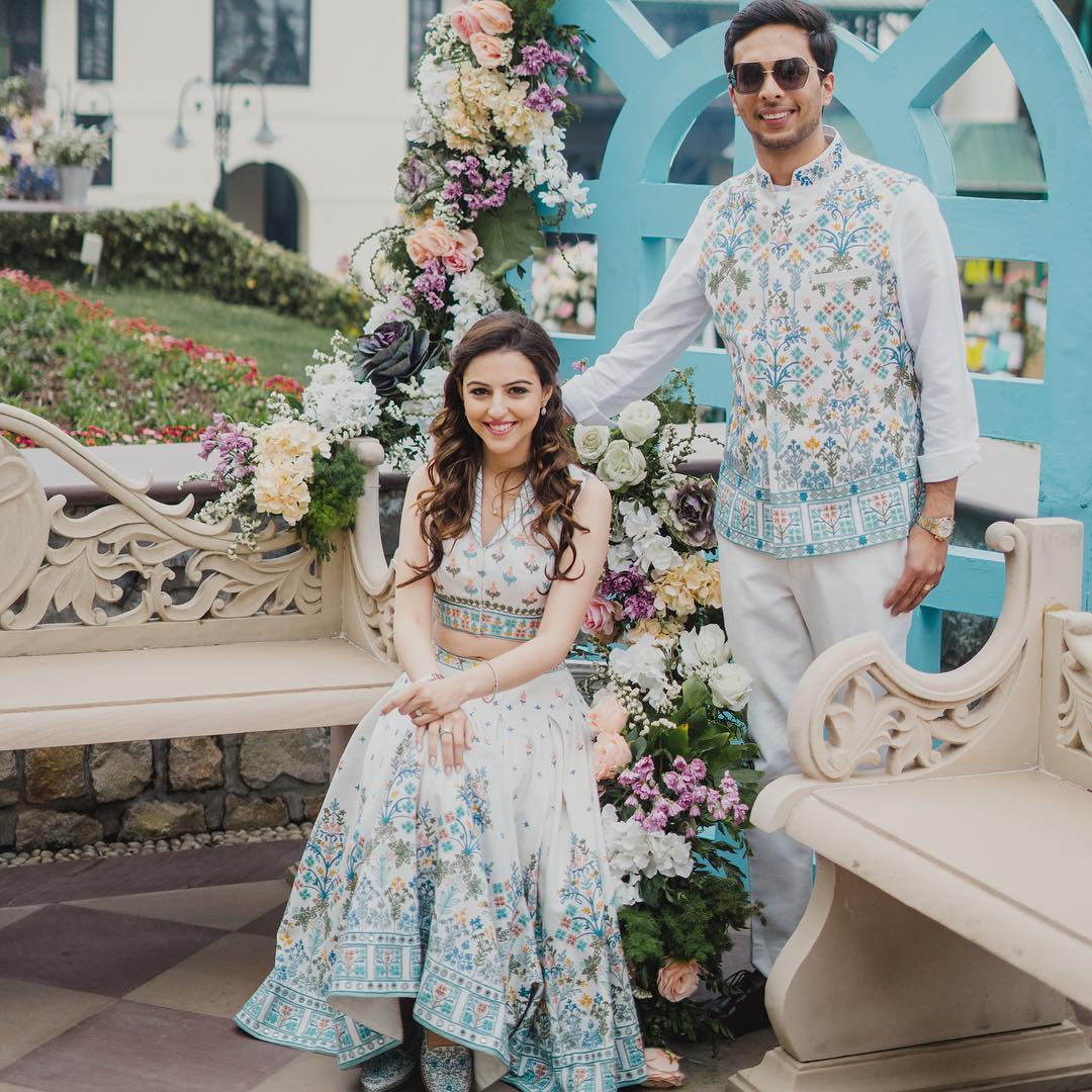 white floral top and skirt for mehndi