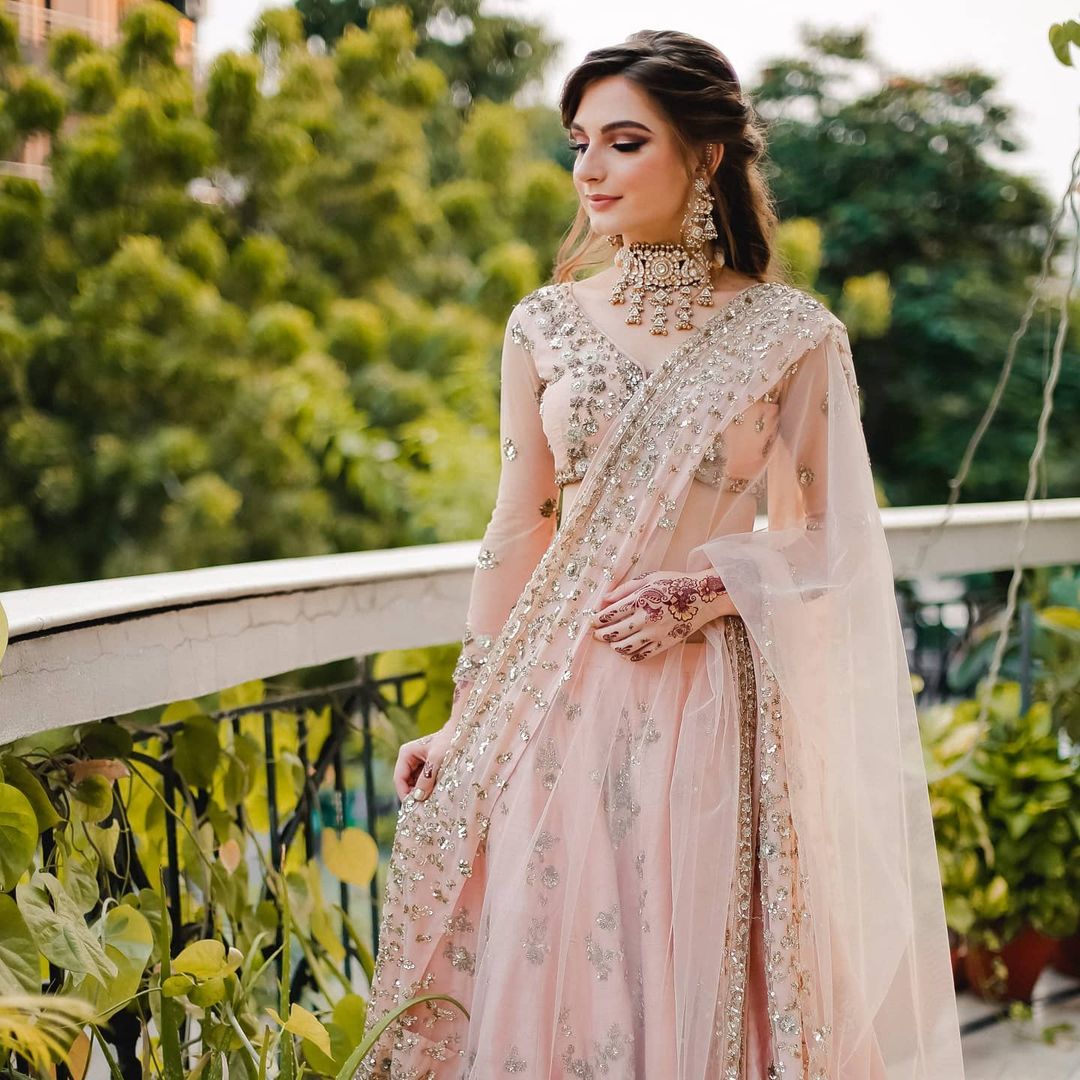 Photo of Engagement lehenga in light pink and lavender