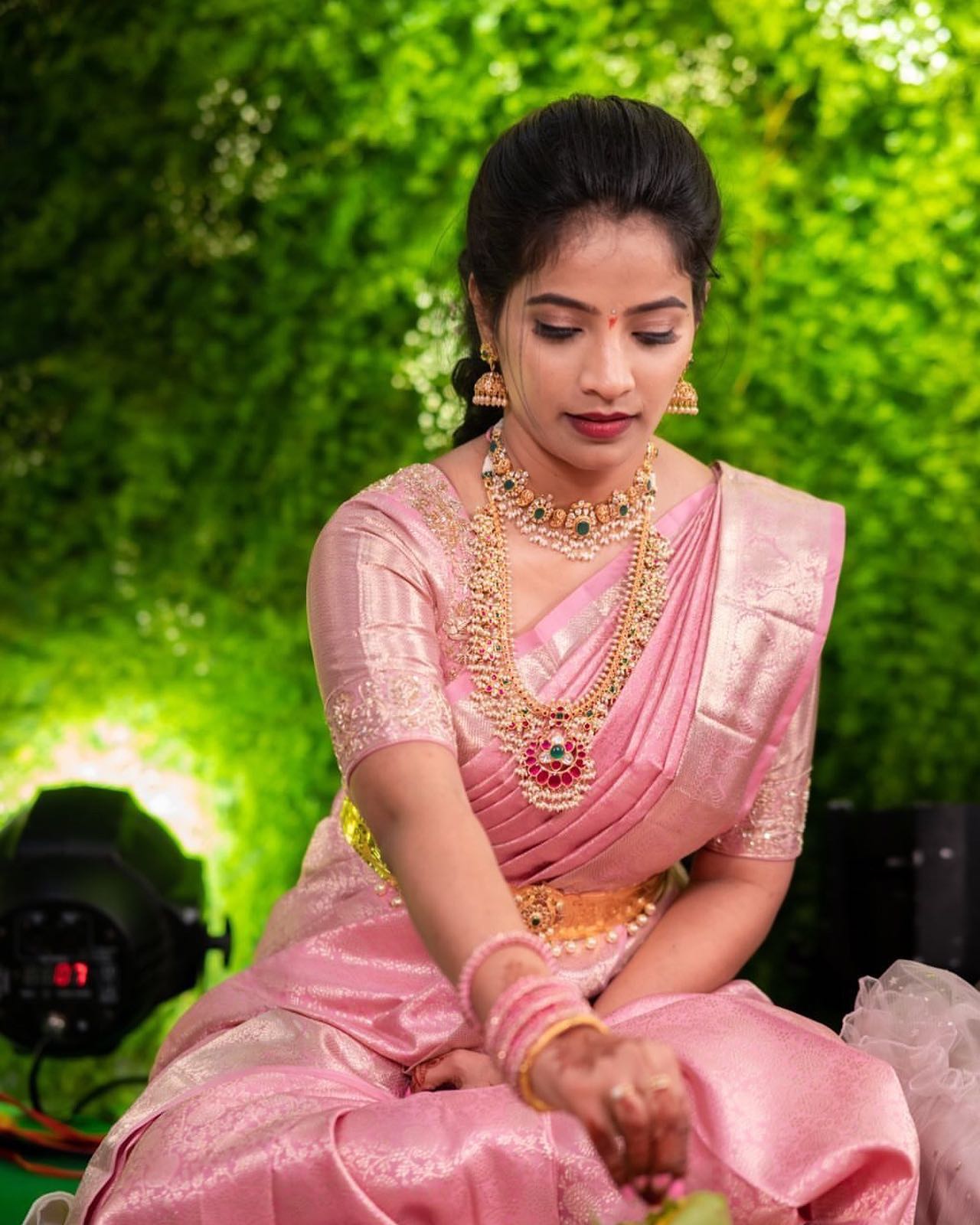 light pink south indian wedding silk saree