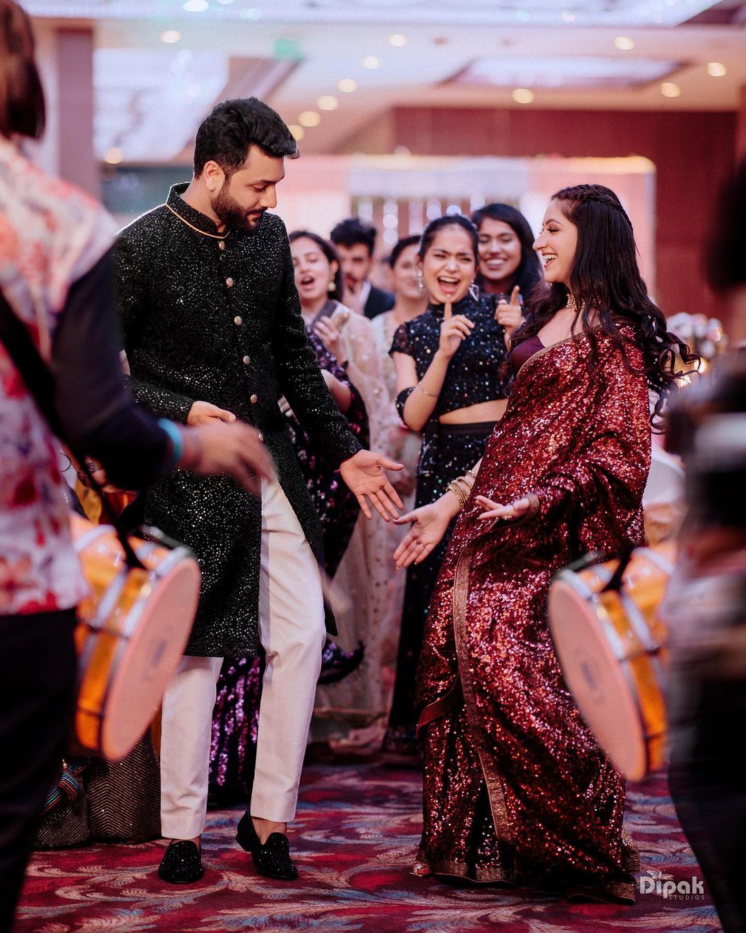 fancy maroon sequin saree for reception