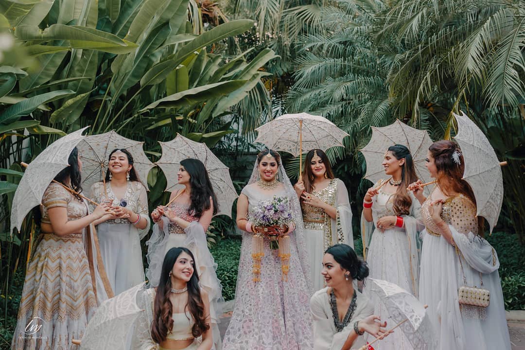 white modern indian bridesmaid dresses for sister wedding