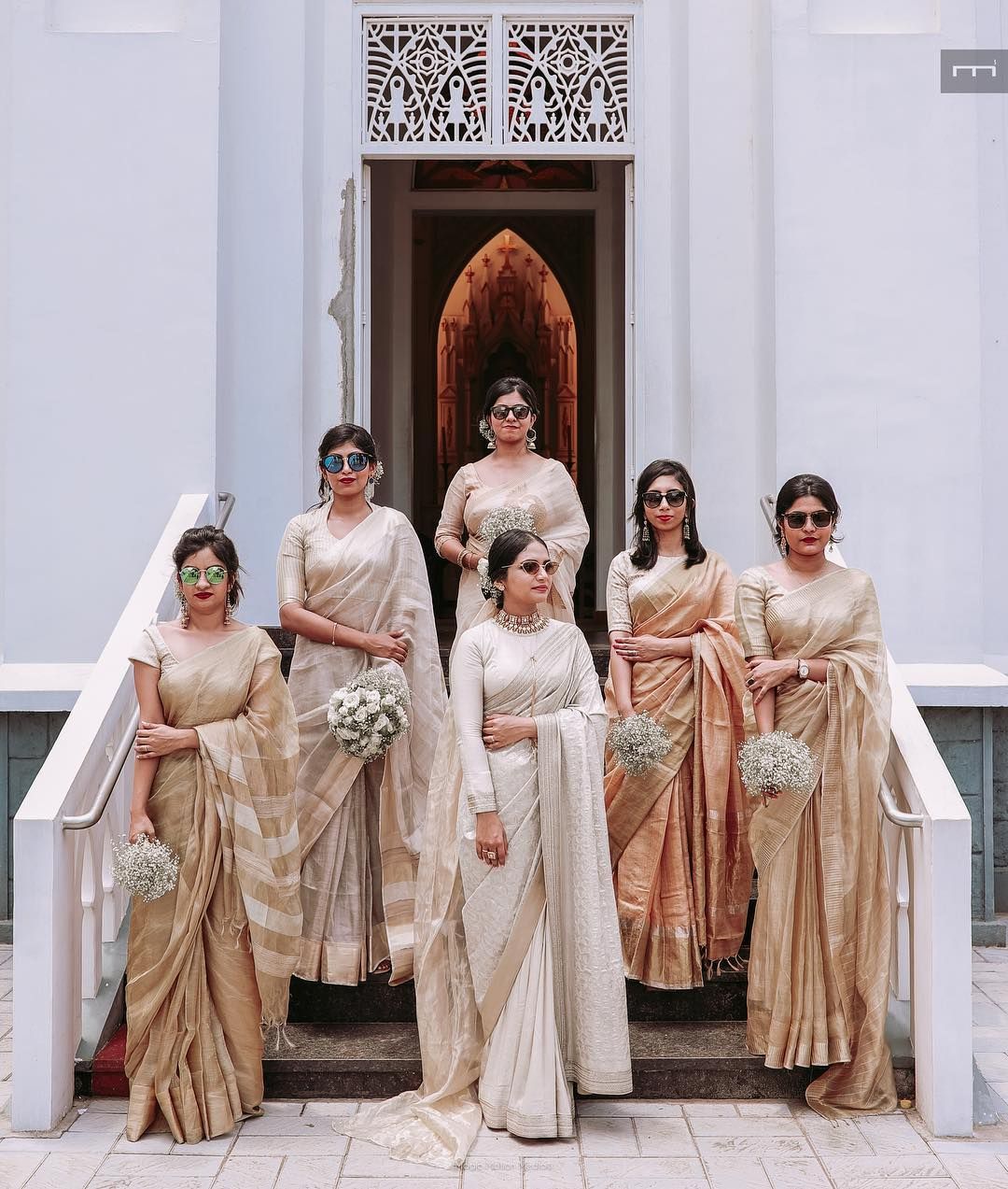 coordinating beige indian bridesmaid dresses 