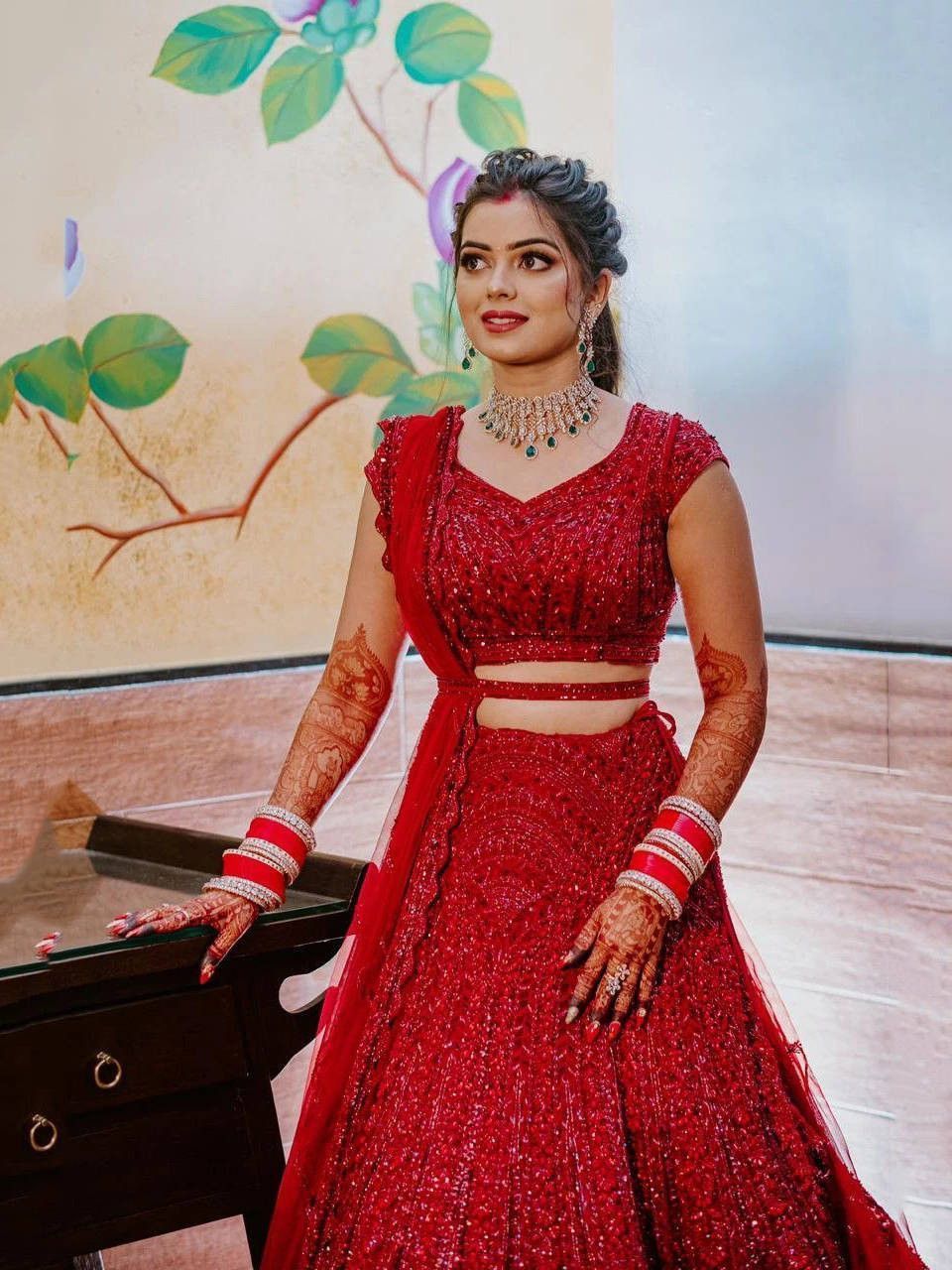 designer and modern red lehenga for reception for bride