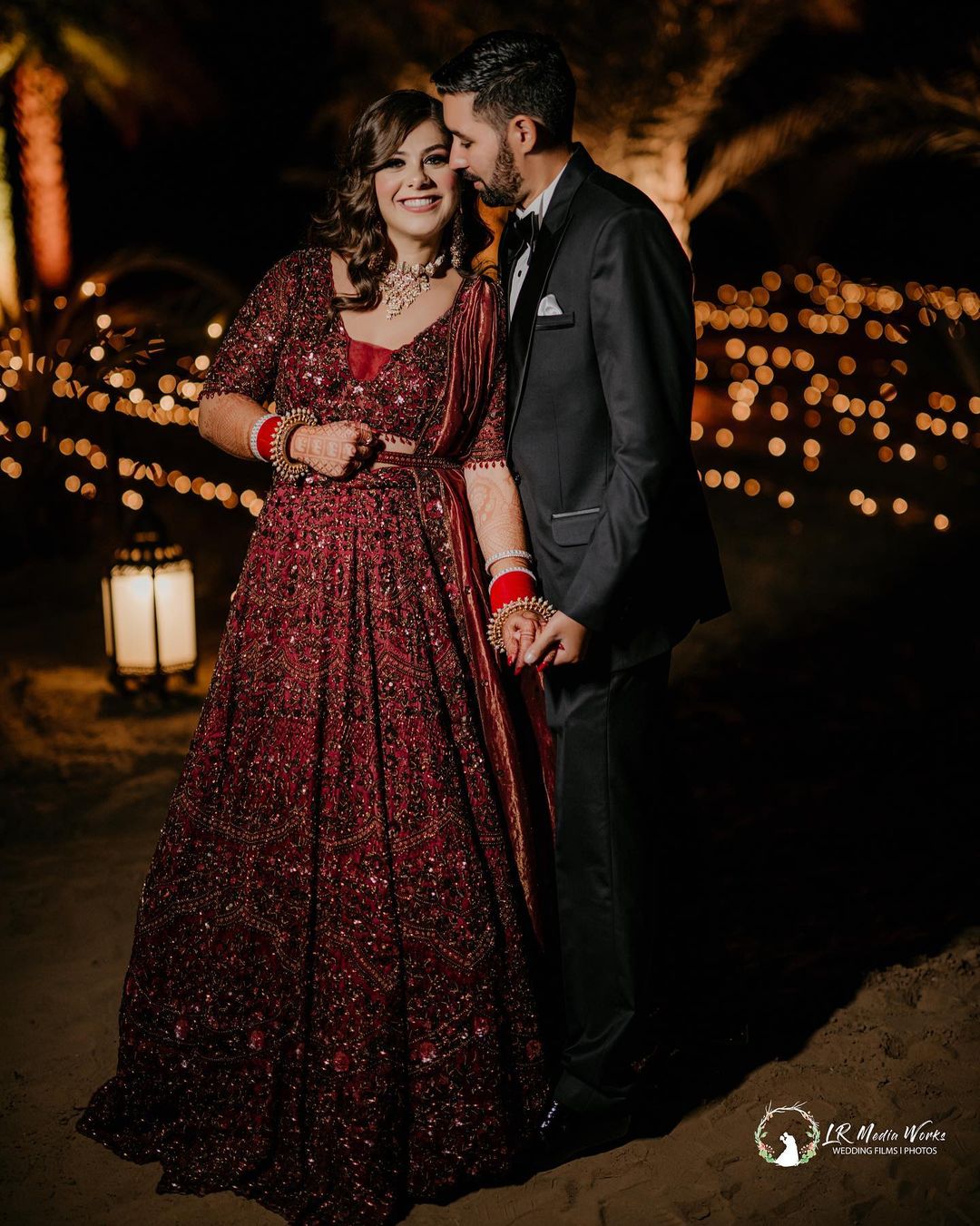 red wine indo western lehenga for reception