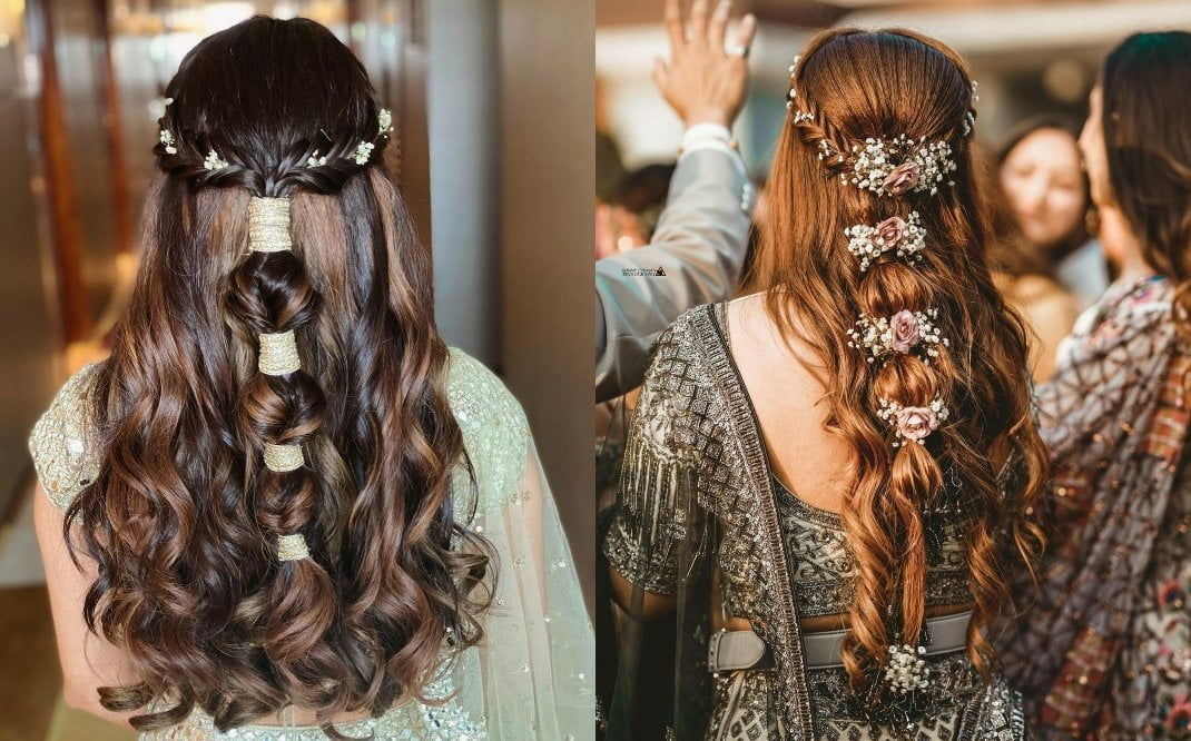 bubble braid lehenga hairstyle for reception
