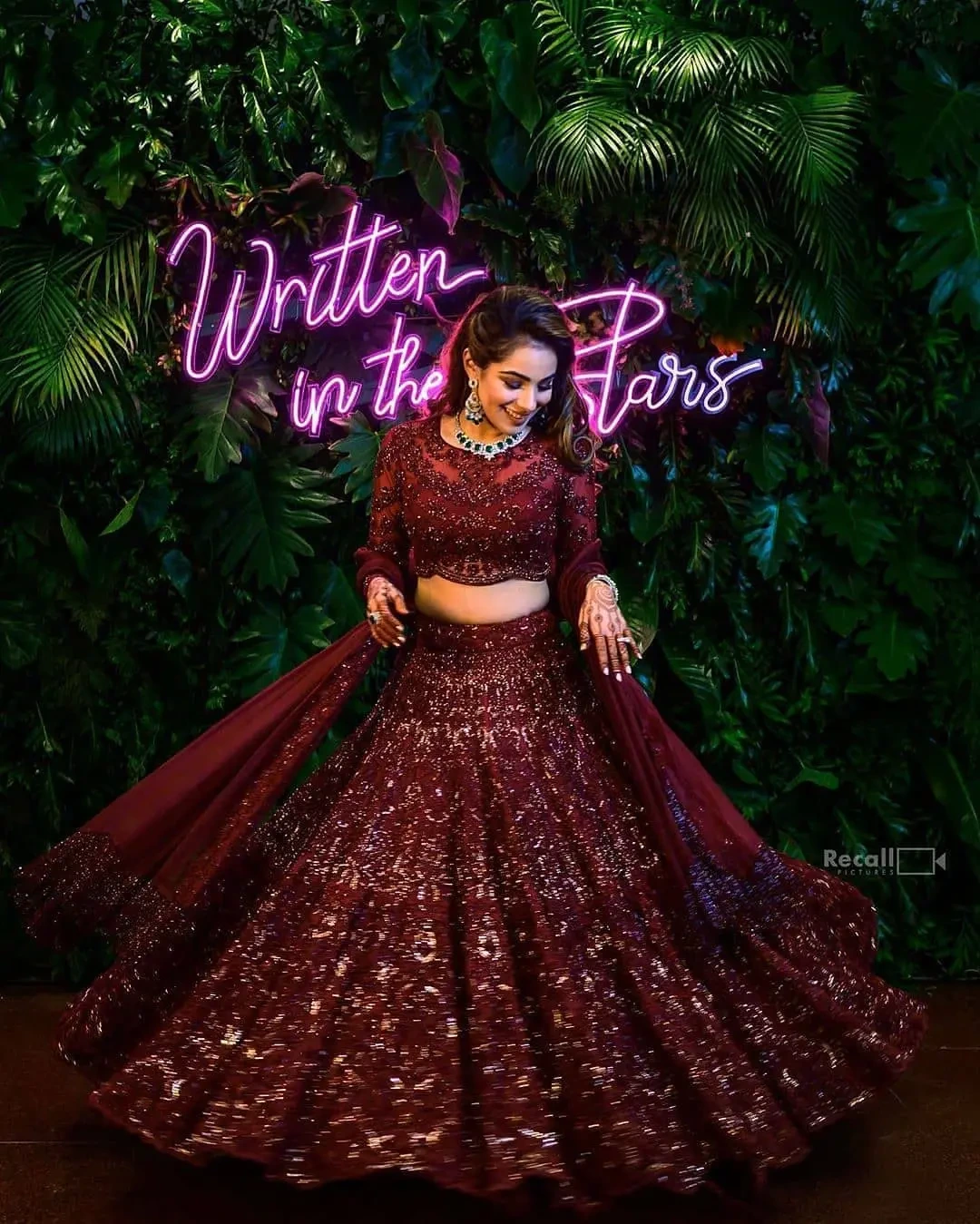 designer wine red lehenga for reception 