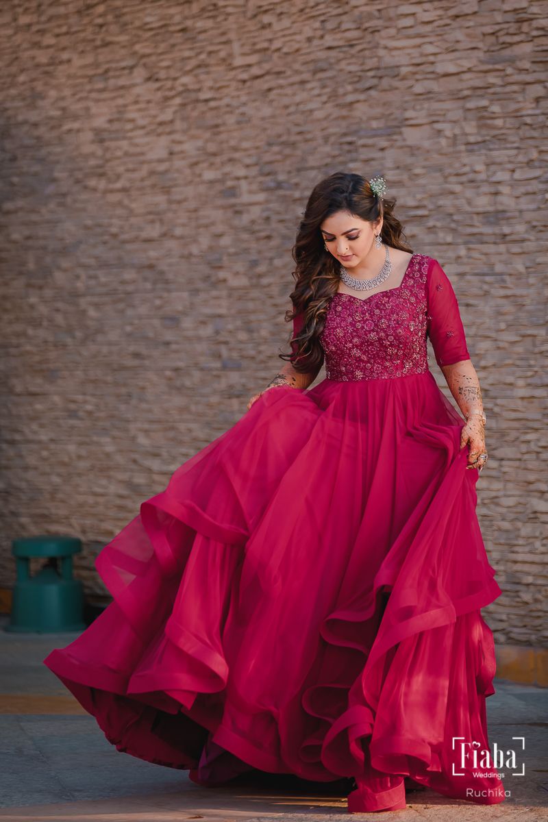 simple dark pink bridesmaid tulle gown