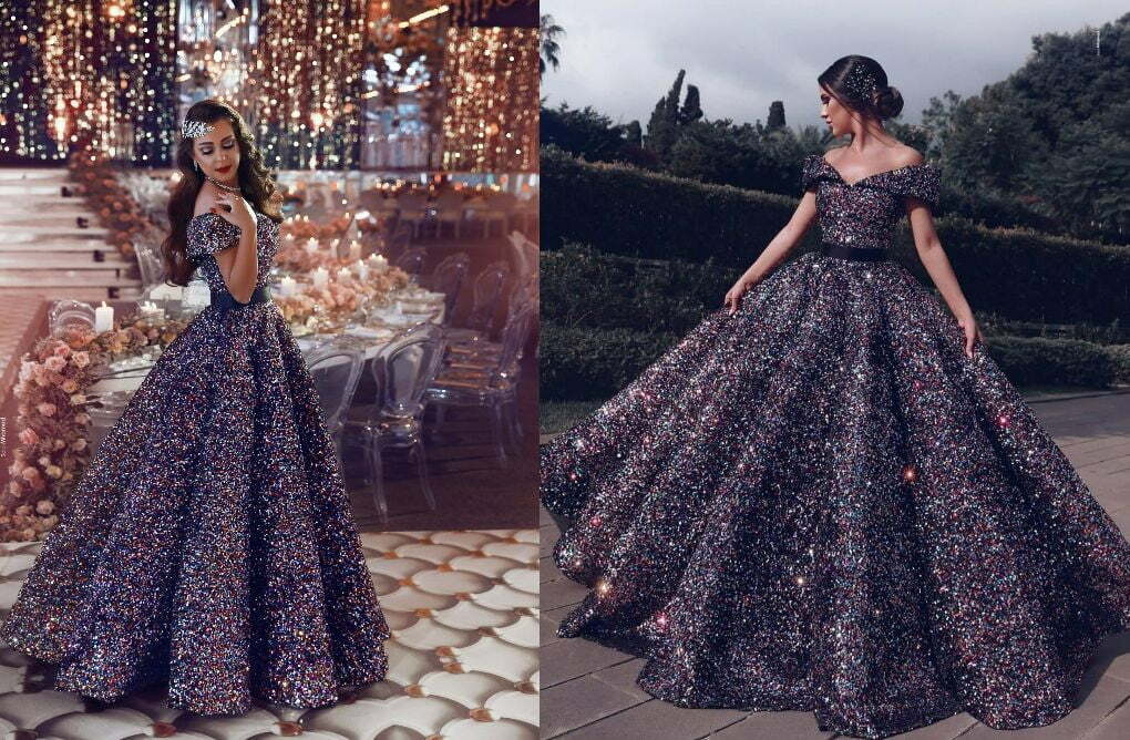 multi colour sequin cocktail wedding gown for bride