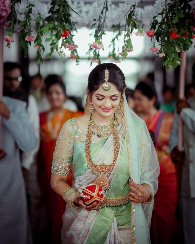 pastel green marriage wedding silk saree
