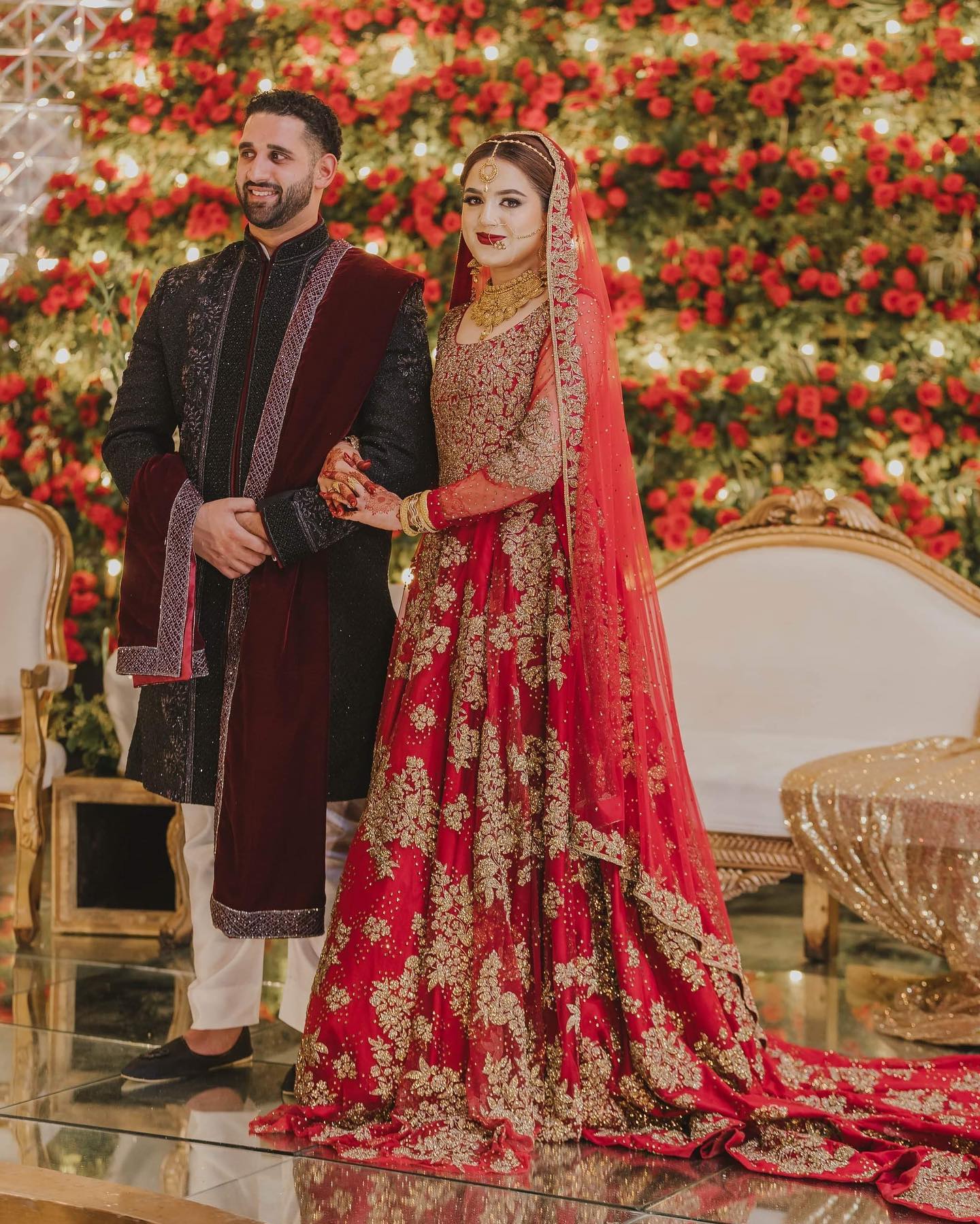 simple and traditional red floor length gown with dupatta