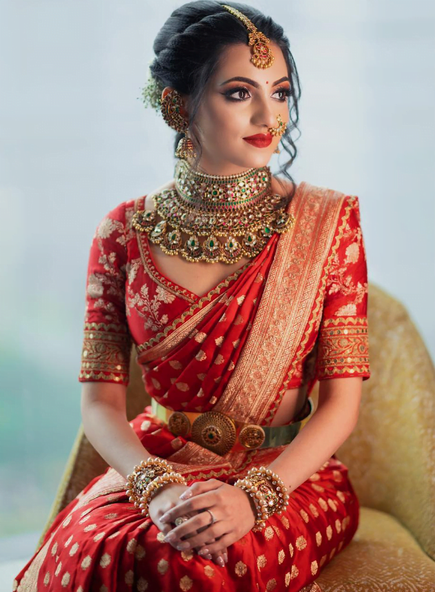 sabyasachi kanjeevaram south indian red bridal saree 