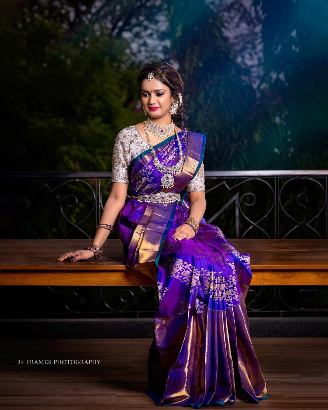 South bride in royal blue pattu saree