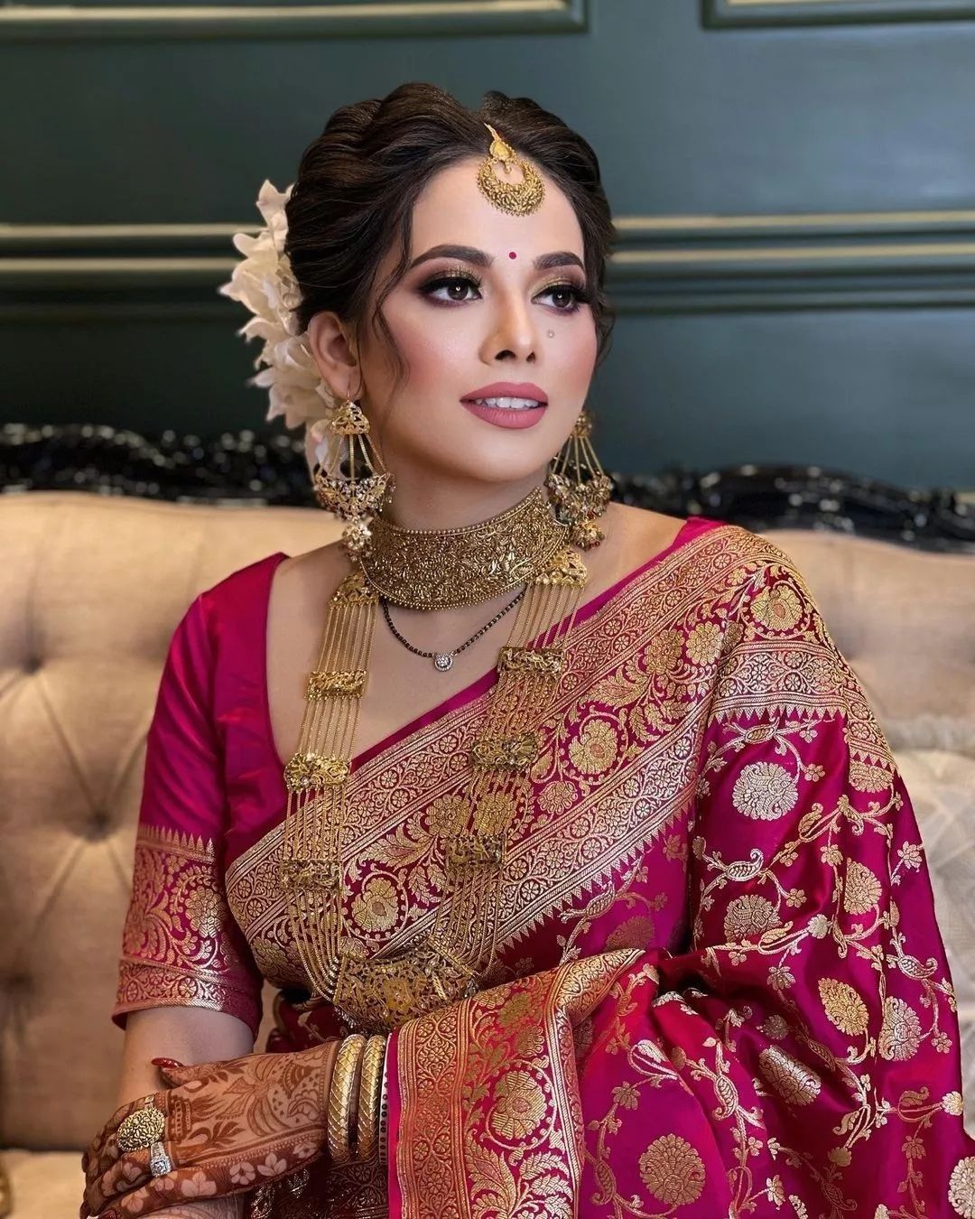 pink silk reception saree for bride