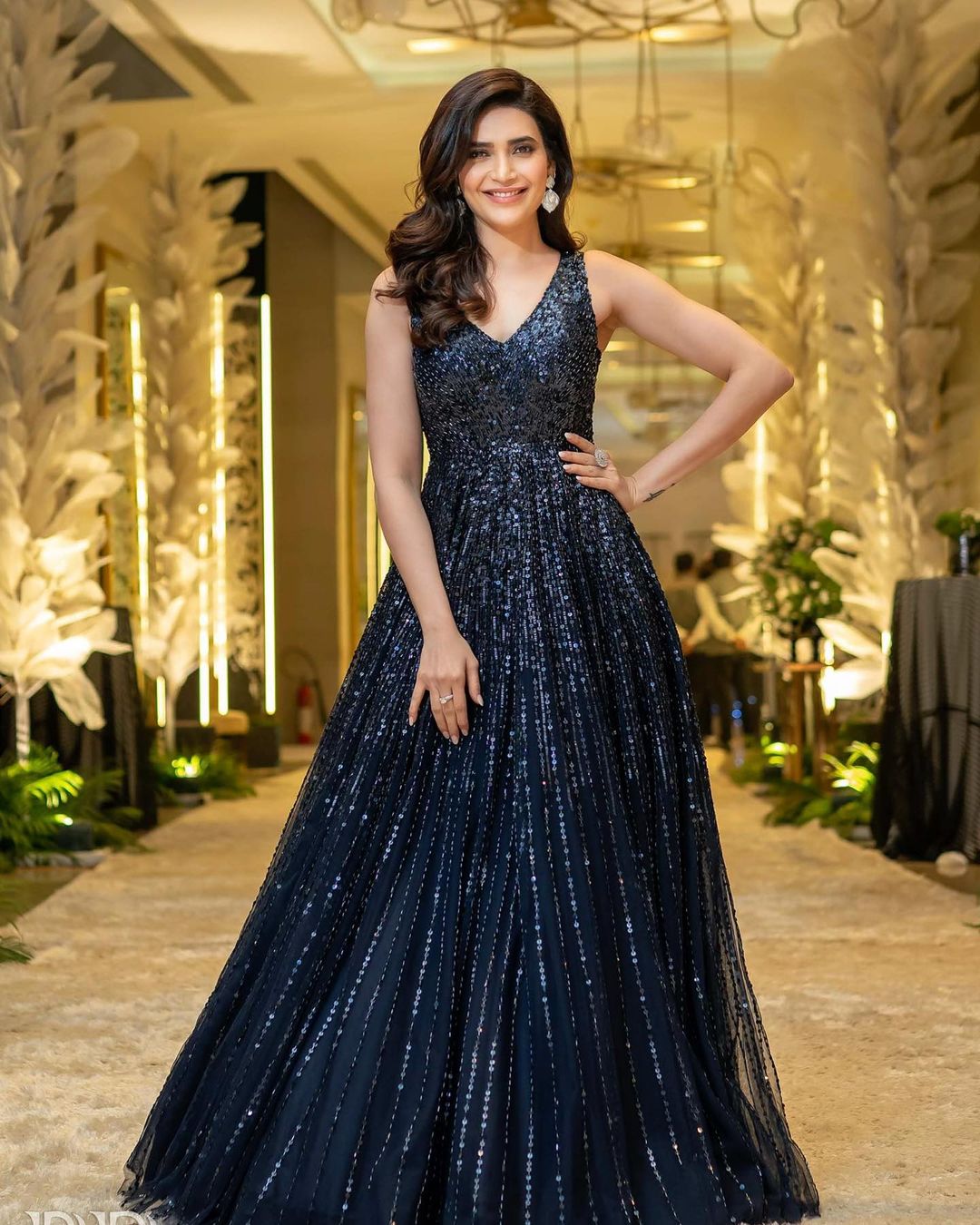 dark blue sequin gown for sister wedding 