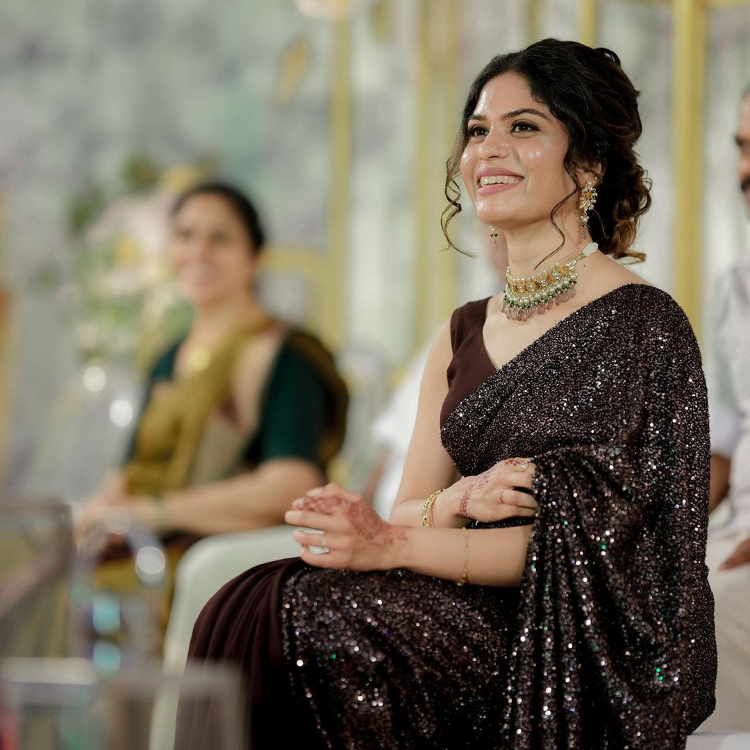 latest and modern sequin indian bridesmaid saree 