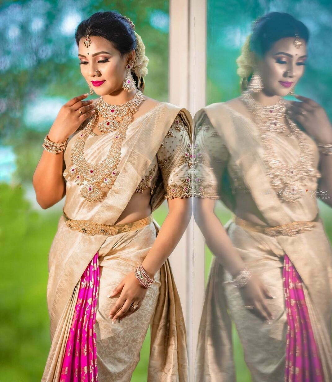 silver and pink kanjeevaram silk saree