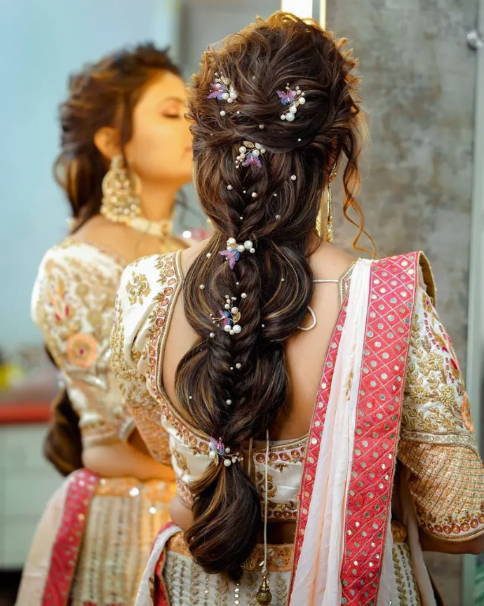 simple and traditional bubble braid indian bridal hairstyle