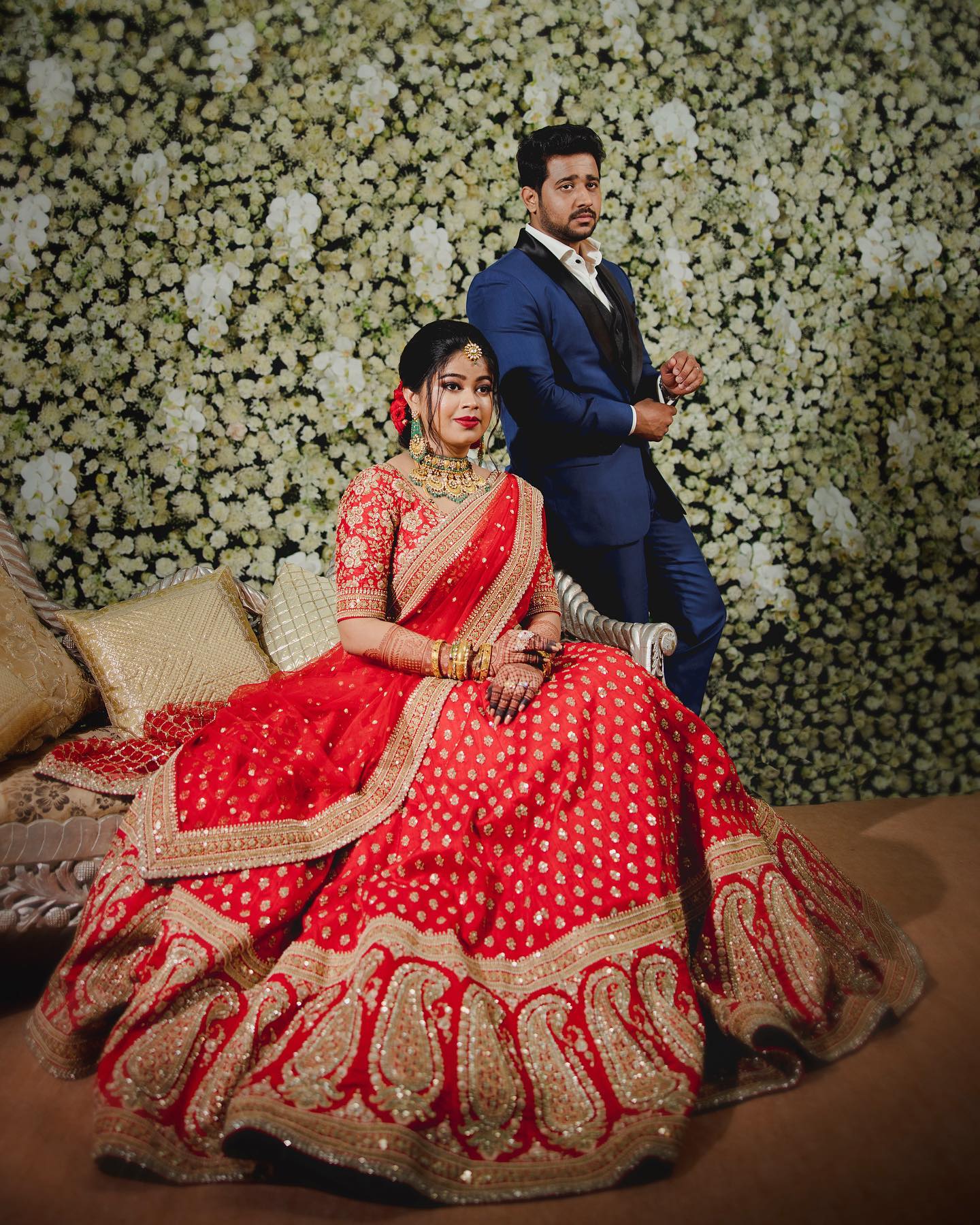 simple and traditional red bridal reception lehenga