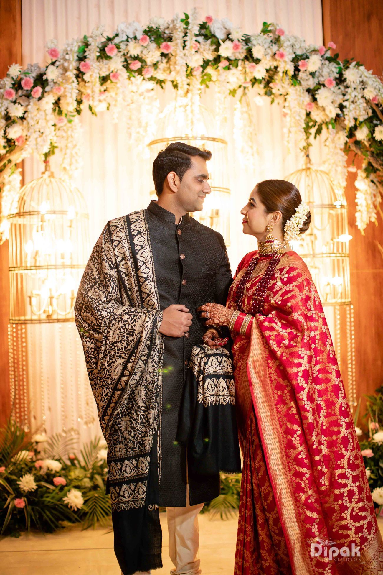 traditional red and golden silk bridal reception saree