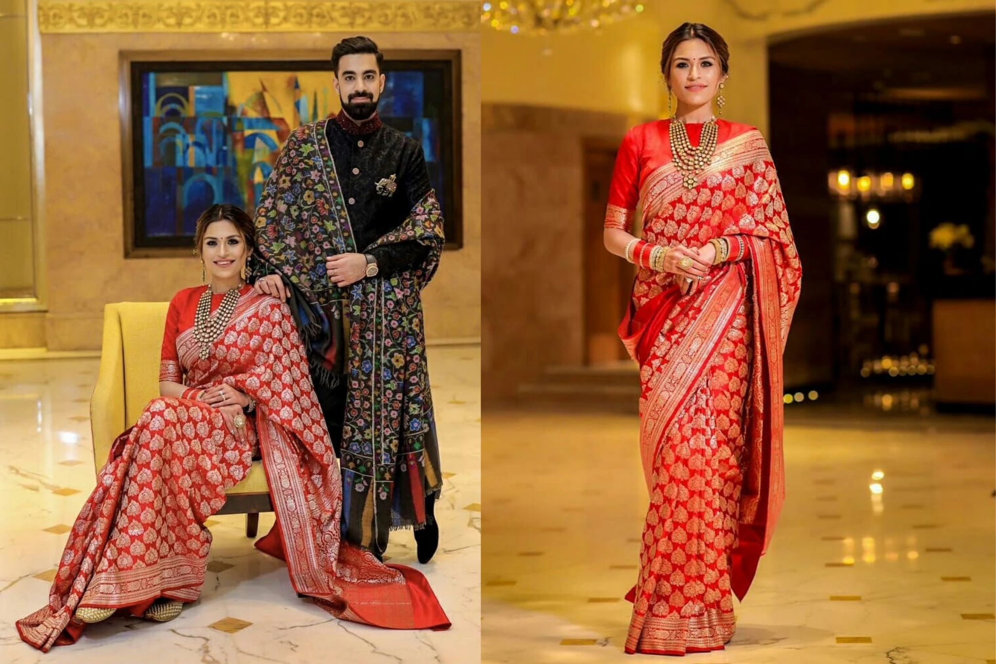 simple and traditional red silk sarees for wedding reception 