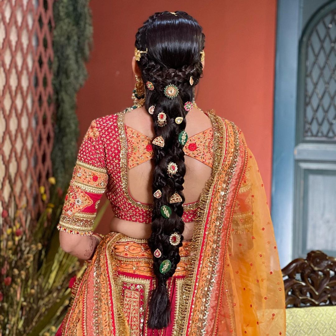 unique messy braid hairstyle for south indian wedding and engagement