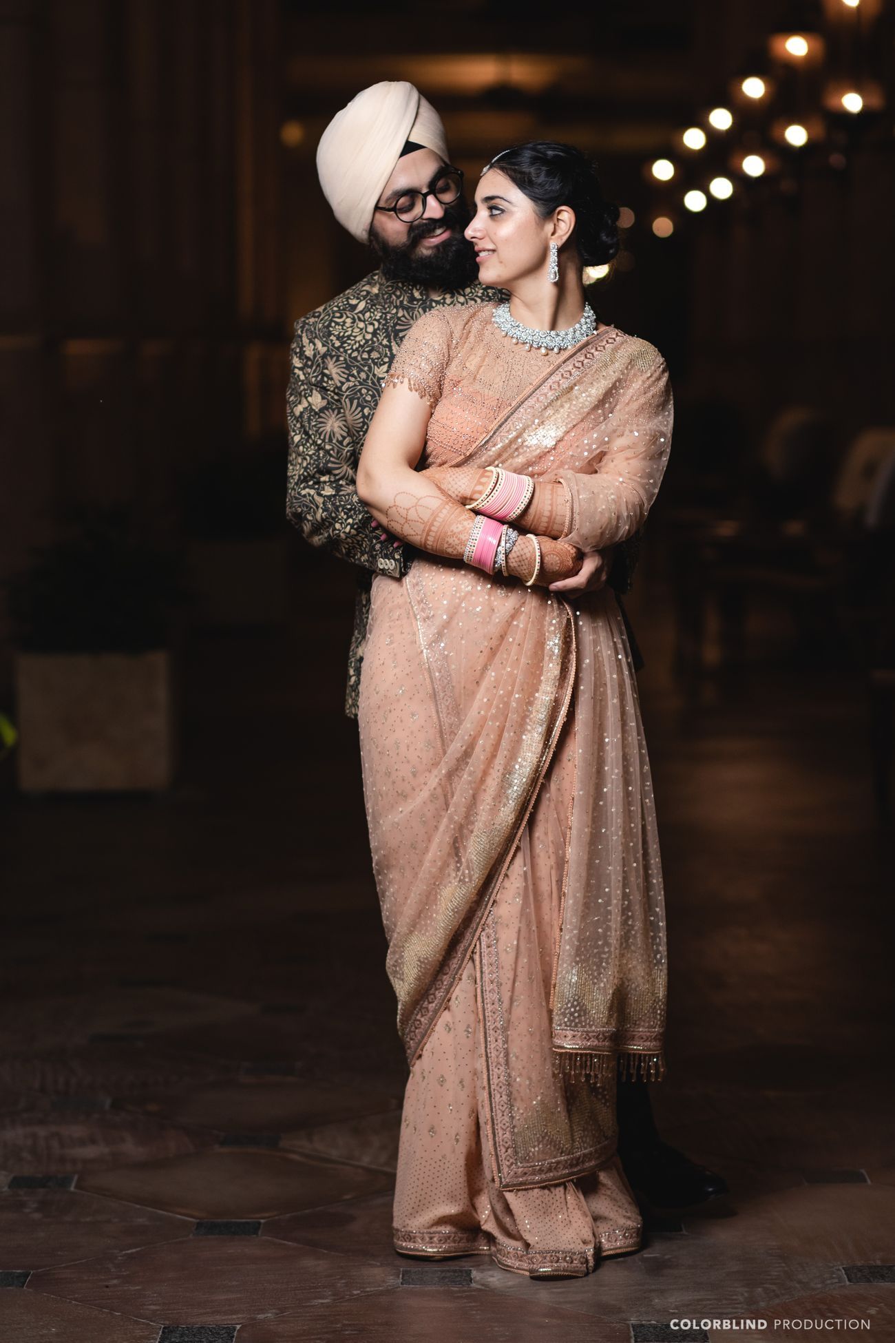 simple peach reception sarees for bride